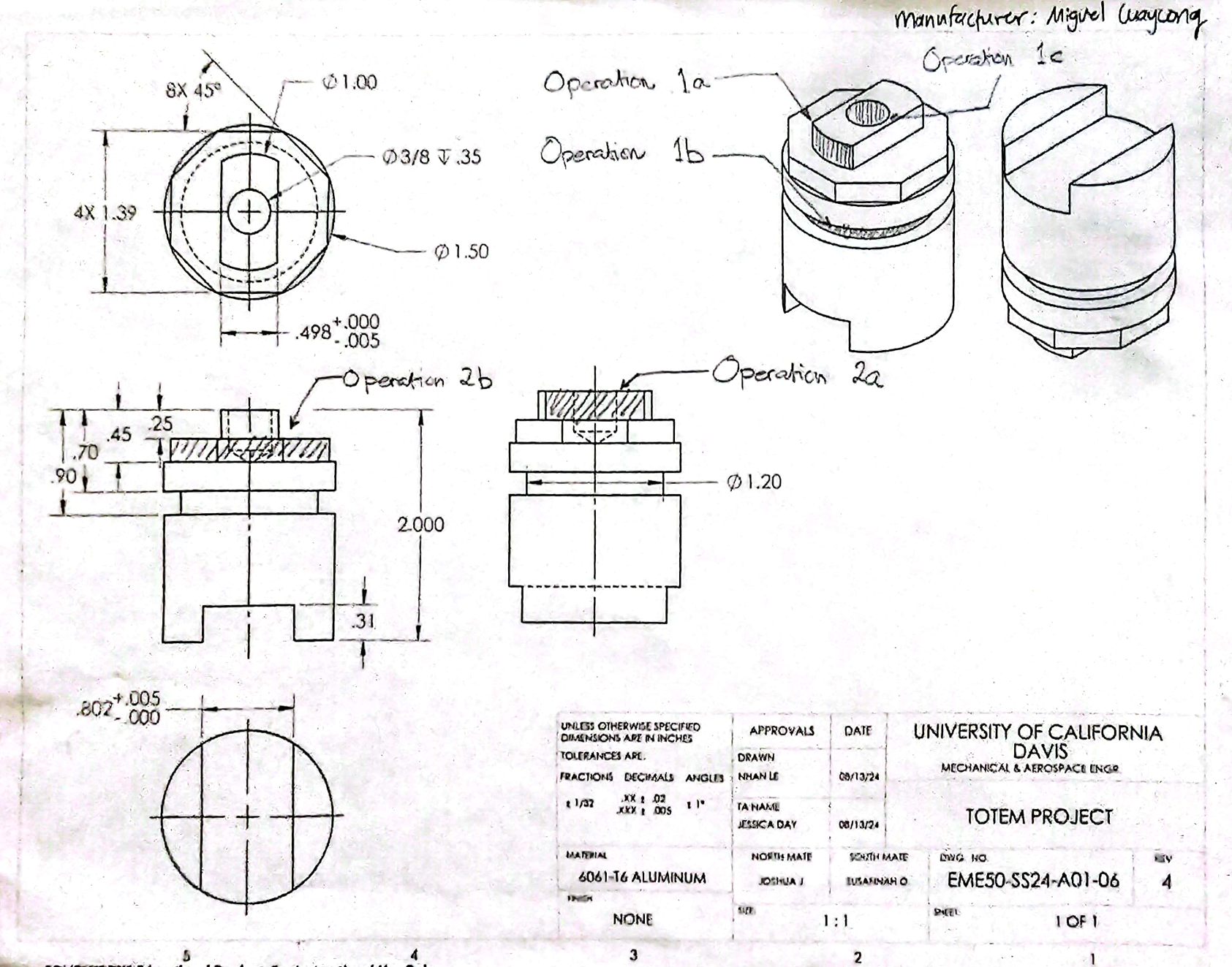 Totem project drawing with operations marked